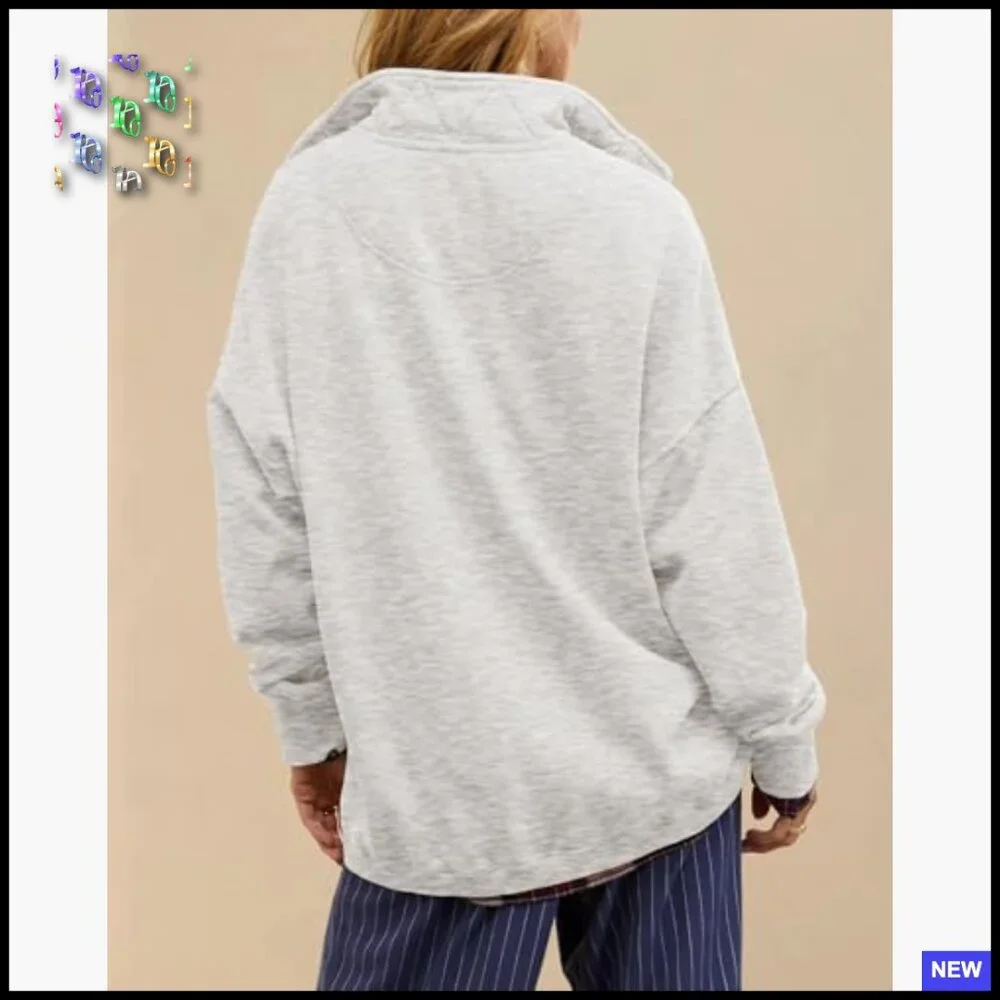 Oversized Button Front Sweatshirt Y2K Casual Pullover Long Sleeve Cotton Blend - Picture 5 of 7